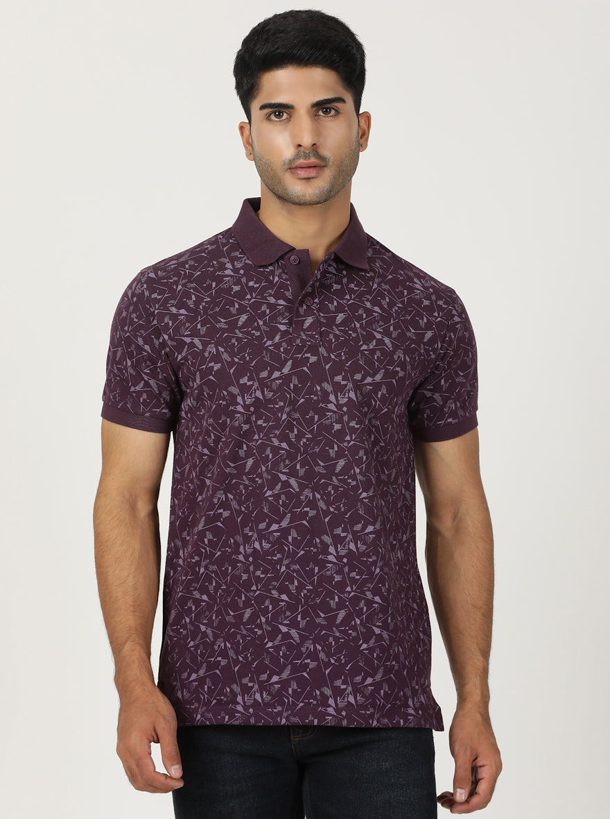 Wine Printed Slim Fit Polo T-Shirt | Greenfibre