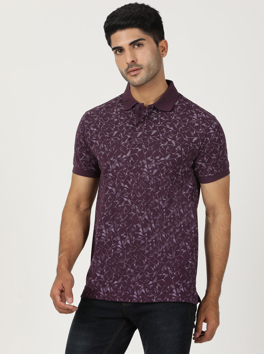 Wine Printed Slim Fit Polo T-Shirt | Greenfibre