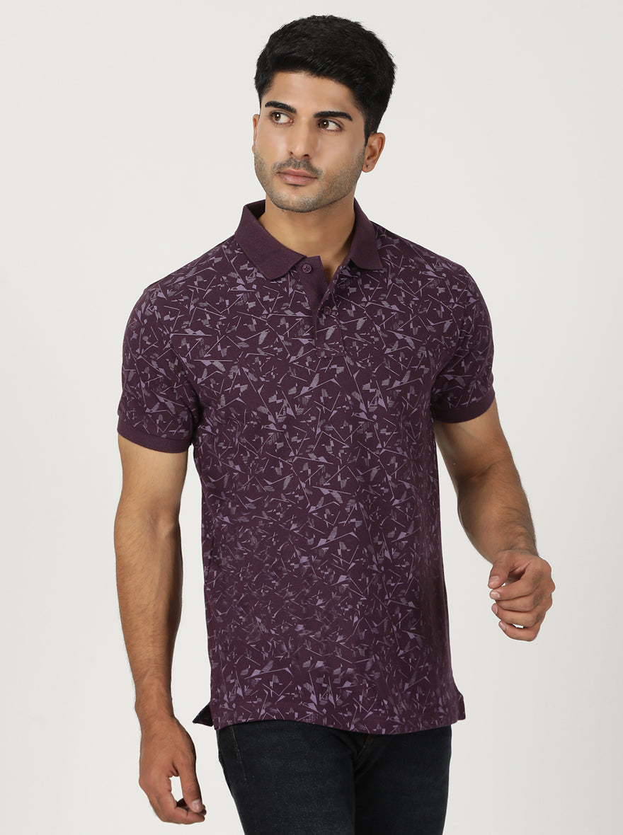 Wine Printed Slim Fit Polo T-Shirt | Greenfibre