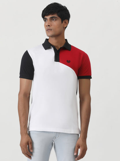 White Cut & Sew Slim Fit Polo T-Shirt | Greenfibre