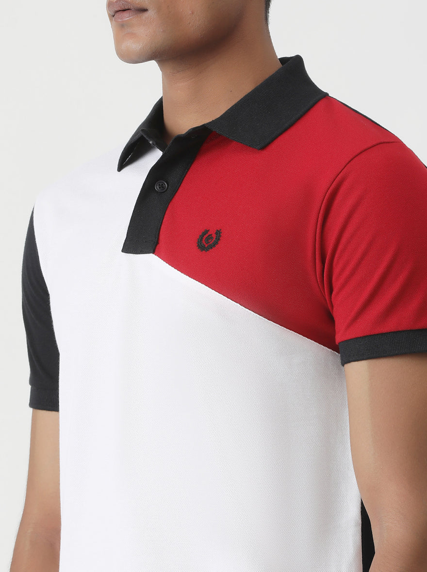 White Cut & Sew Slim Fit Polo T-Shirt | Greenfibre