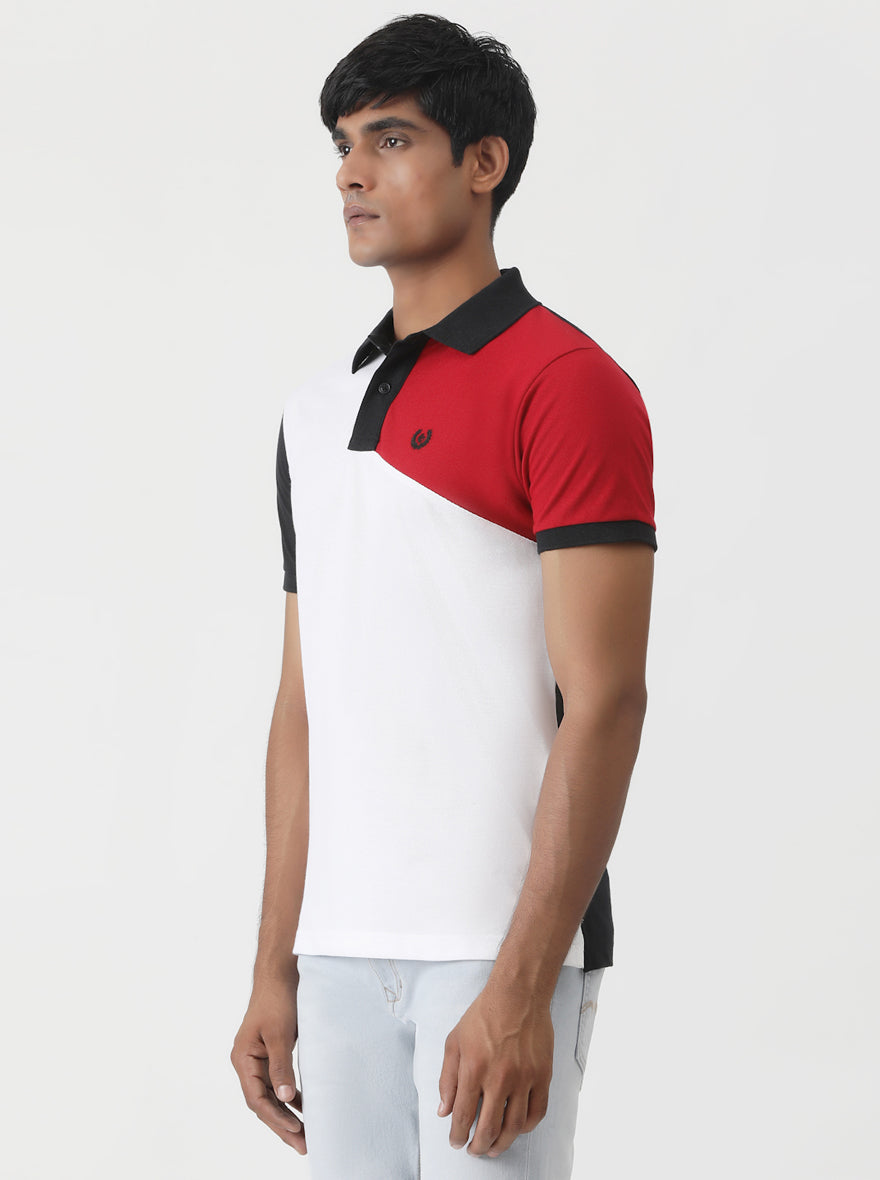 White Cut & Sew Slim Fit Polo T-Shirt | Greenfibre