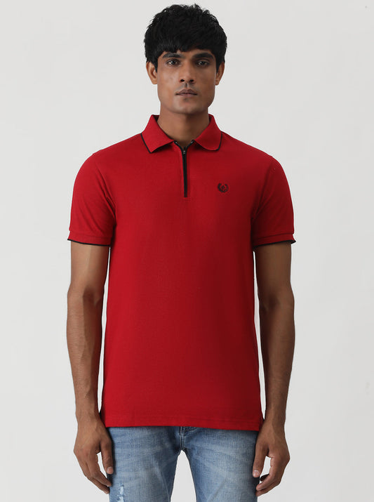 Red Solid Slim Fit Polo T-Shirt | Greenfibre