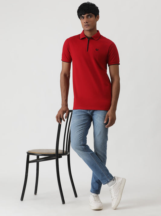 Red Solid Slim Fit Polo T-Shirt | Greenfibre