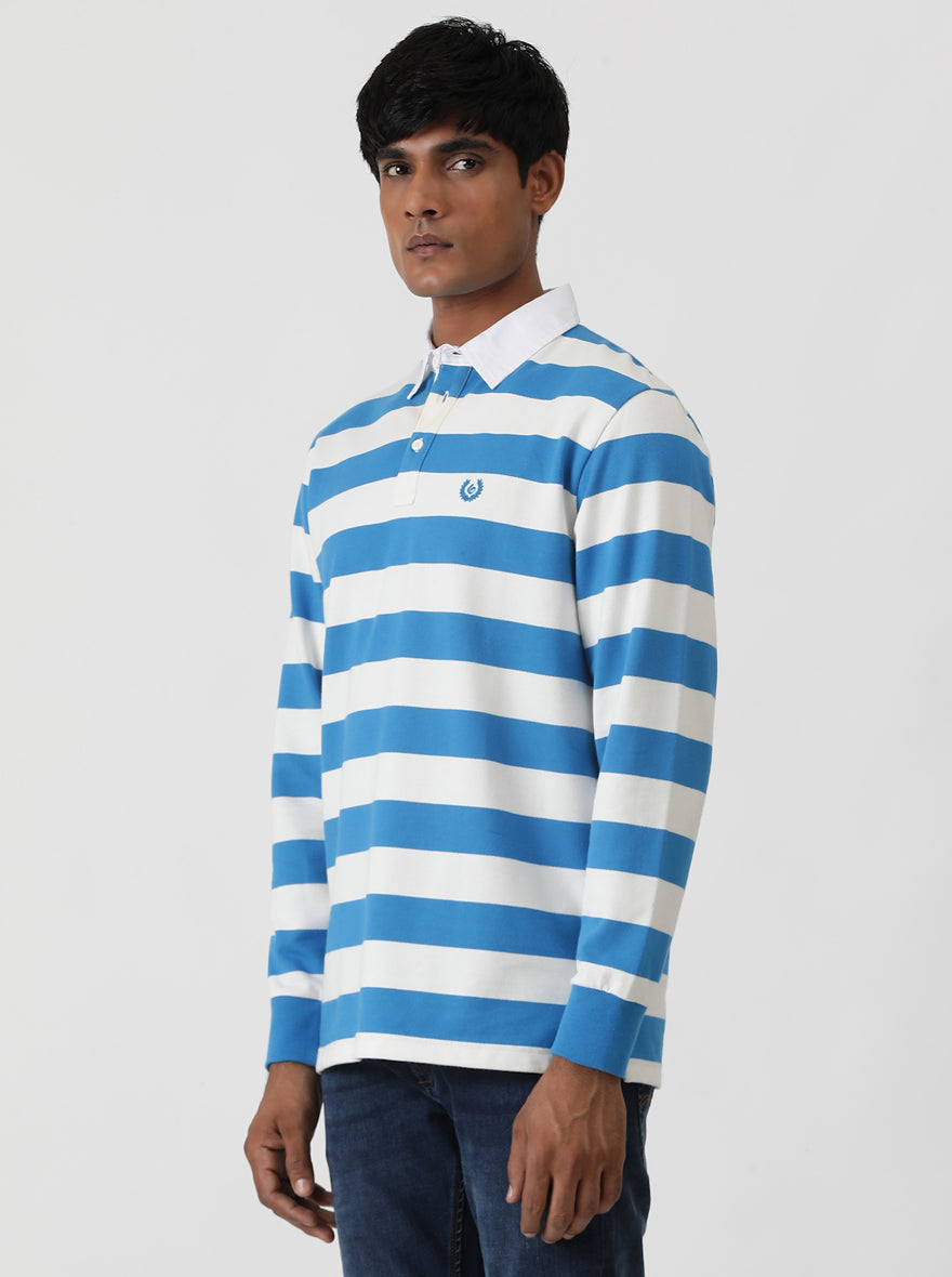 Blue Striped Slim Fit Polo T-Shirt | Greenfibre