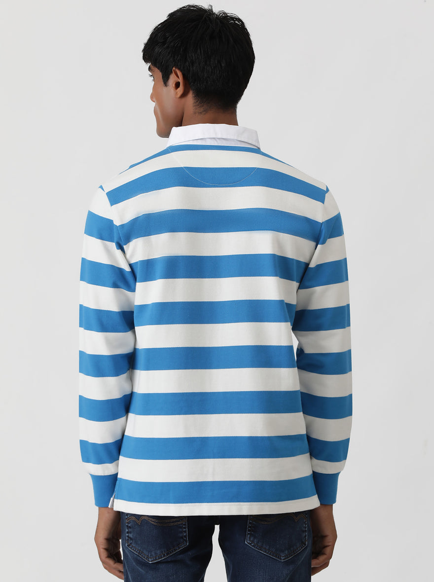 Blue Striped Slim Fit Polo T-Shirt | Greenfibre