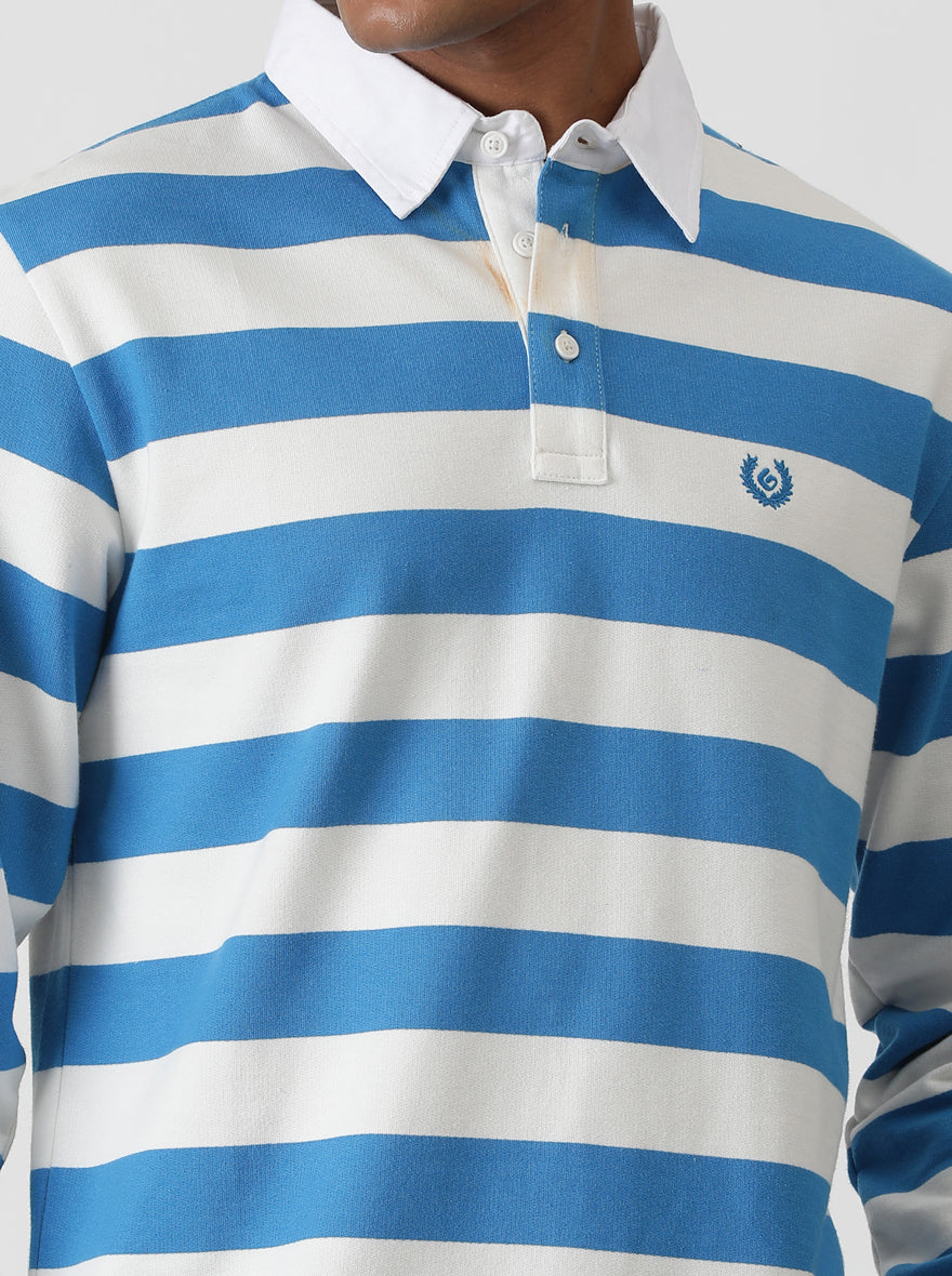 Blue Striped Slim Fit Polo T-Shirt | Greenfibre