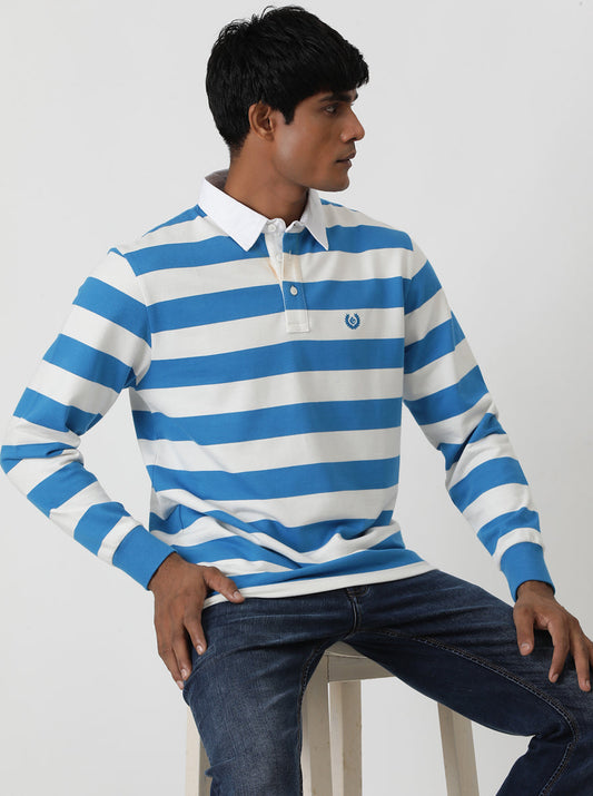 Blue Striped Slim Fit Polo T-Shirt | Greenfibre