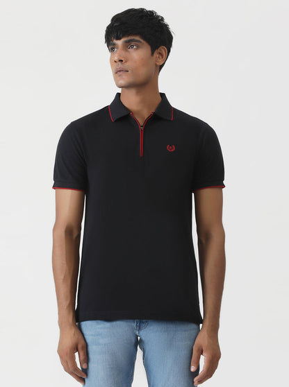 Black Solid Slim Fit Polo T-Shirt | Greenfibre