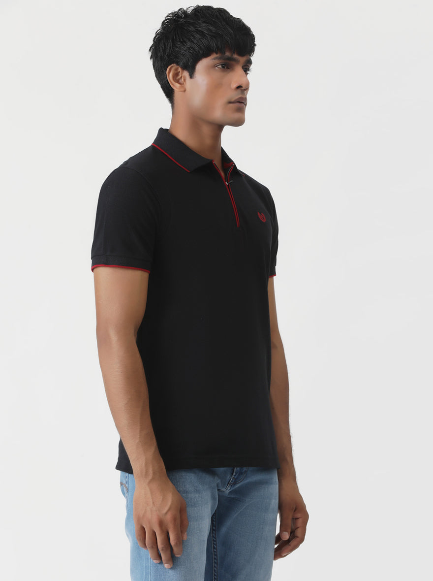 Black Solid Slim Fit Polo T-Shirt | Greenfibre