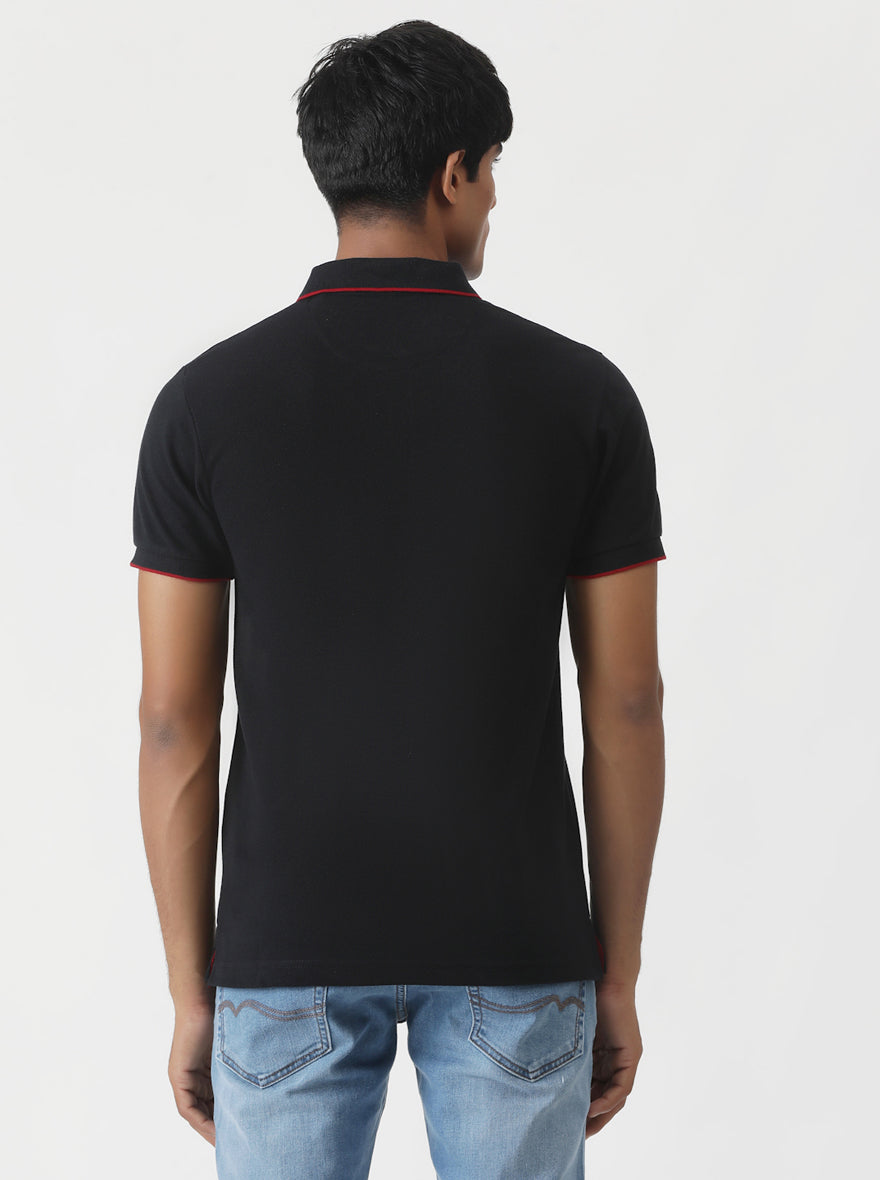 Black Solid Slim Fit Polo T-Shirt | Greenfibre