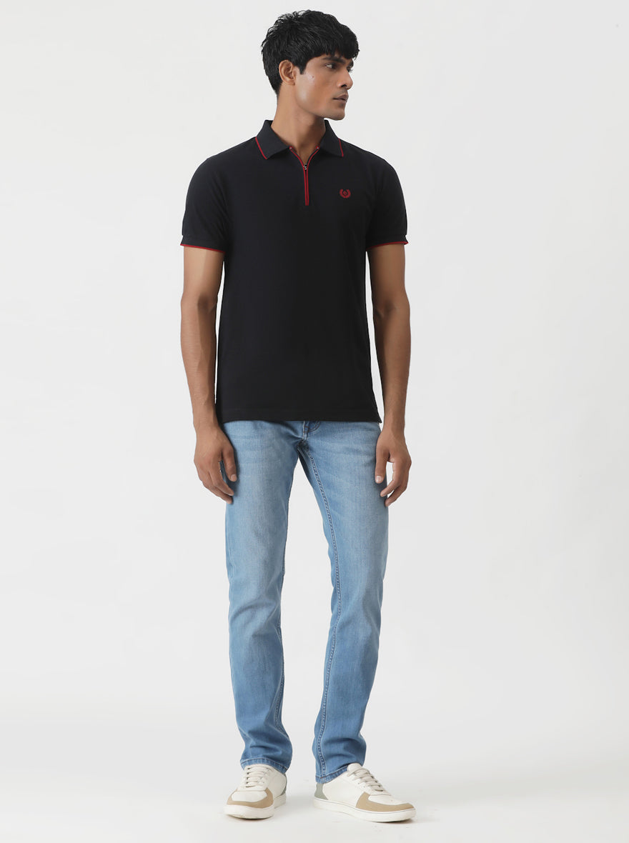 Black Solid Slim Fit Polo T-Shirt | Greenfibre