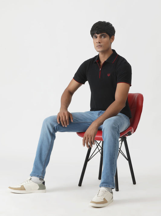 Black Solid Slim Fit Polo T-Shirt | Greenfibre