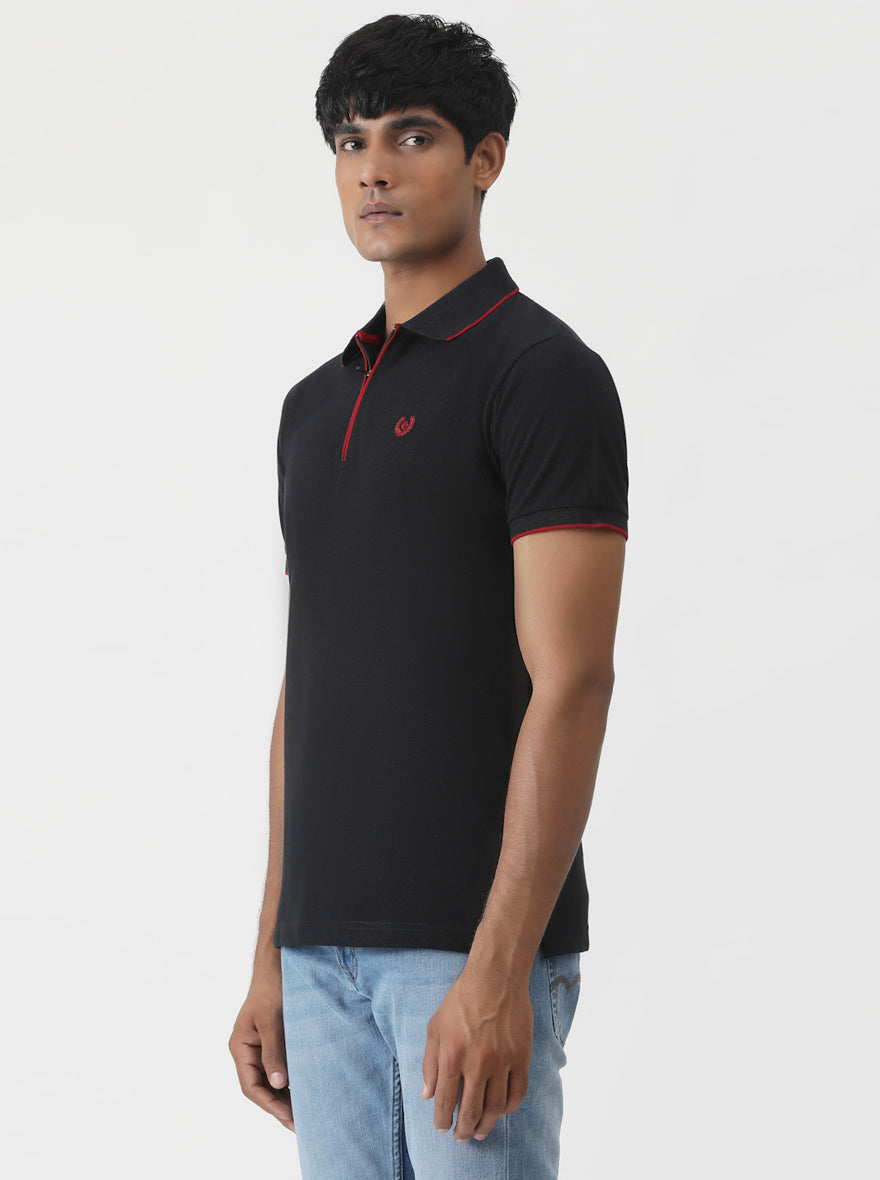 Black Solid Slim Fit Polo T-Shirt | Greenfibre