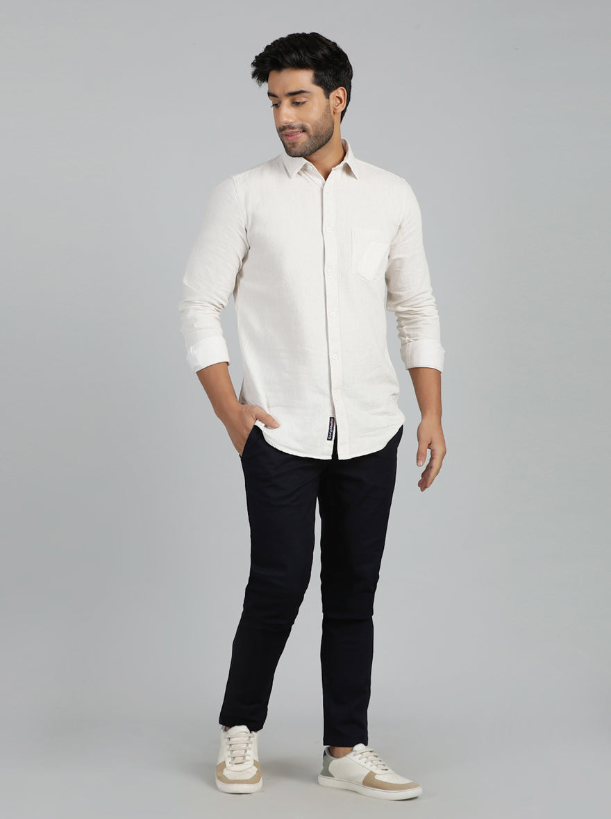 Navy Blue Dobby Super Slim Fit Casual Trouser | Greenfibre