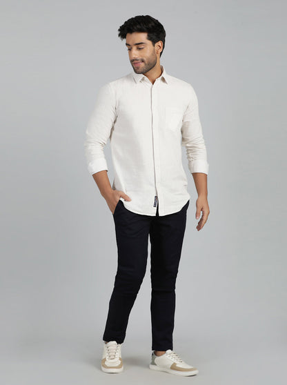 Navy Blue Dobby Super Slim Fit Casual Trouser | Greenfibre