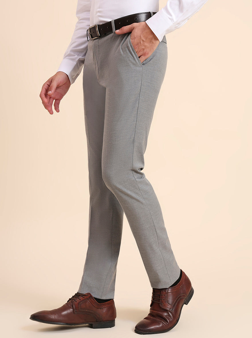 Grey Solid Super Slim Fit Formal Trouser | Greenfibre