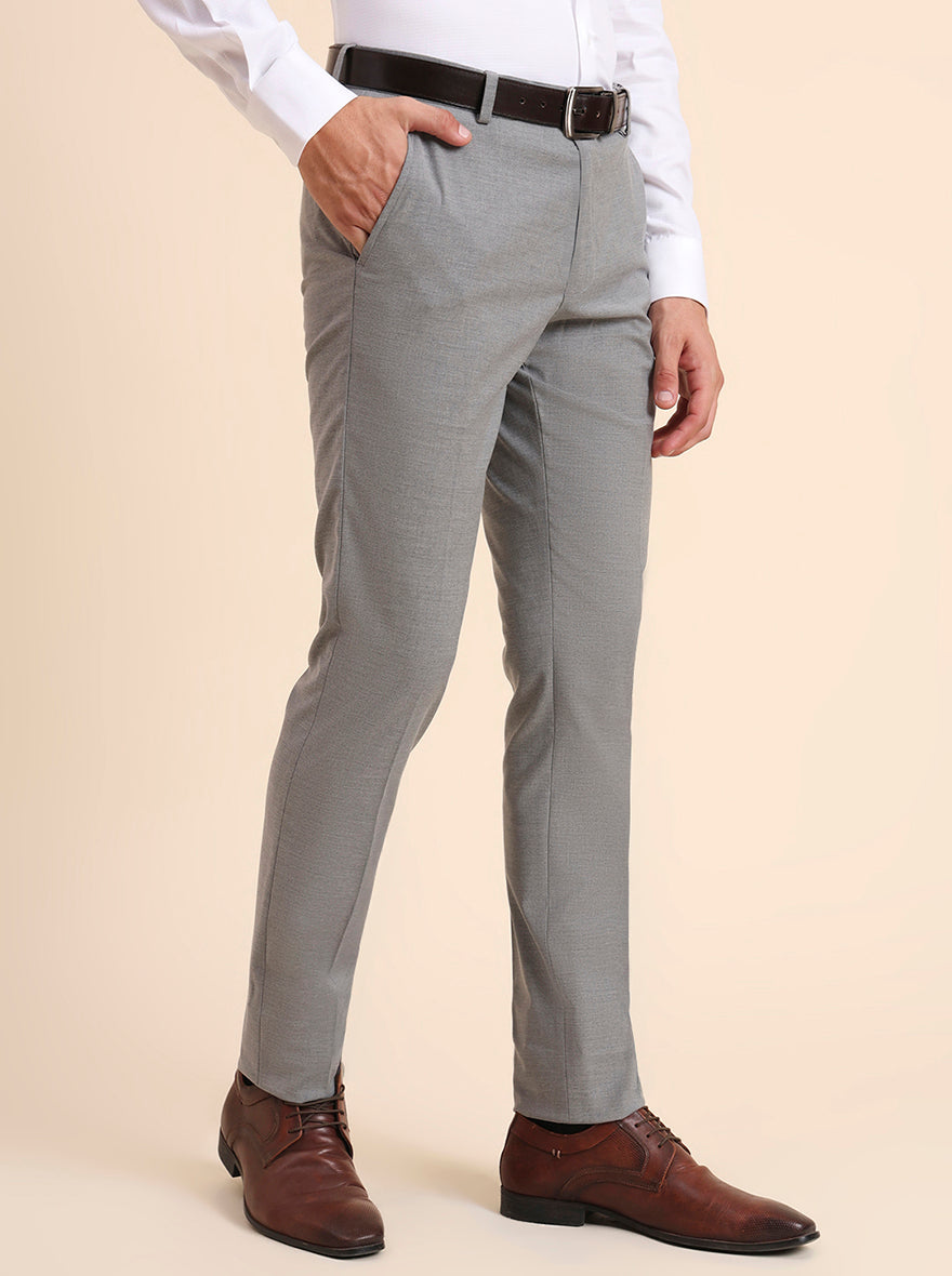 Grey Solid Super Slim Fit Formal Trouser | Greenfibre