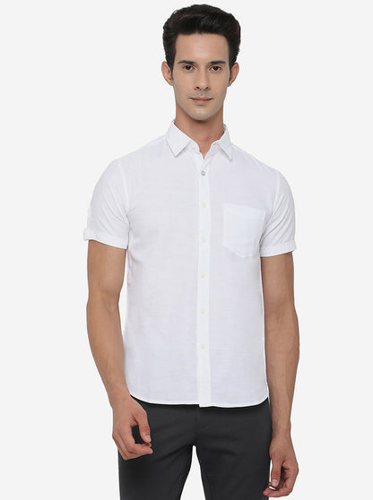 White Solid Slim Fit Semi Casual Shirt | Greenfibre