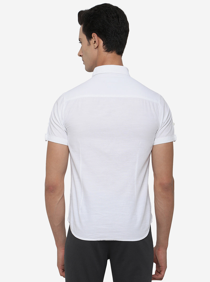 White Solid Slim Fit Semi Casual Shirt | Greenfibre