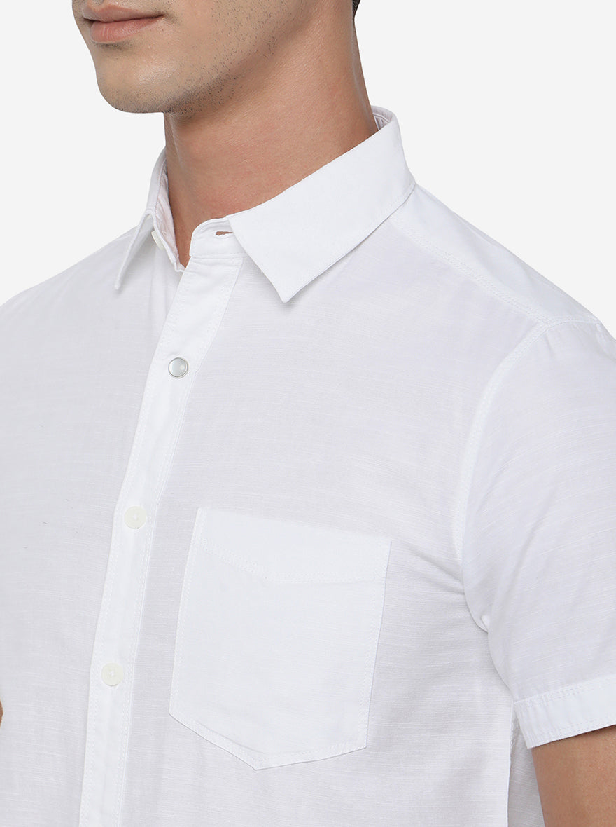 White Solid Slim Fit Semi Casual Shirt | Greenfibre