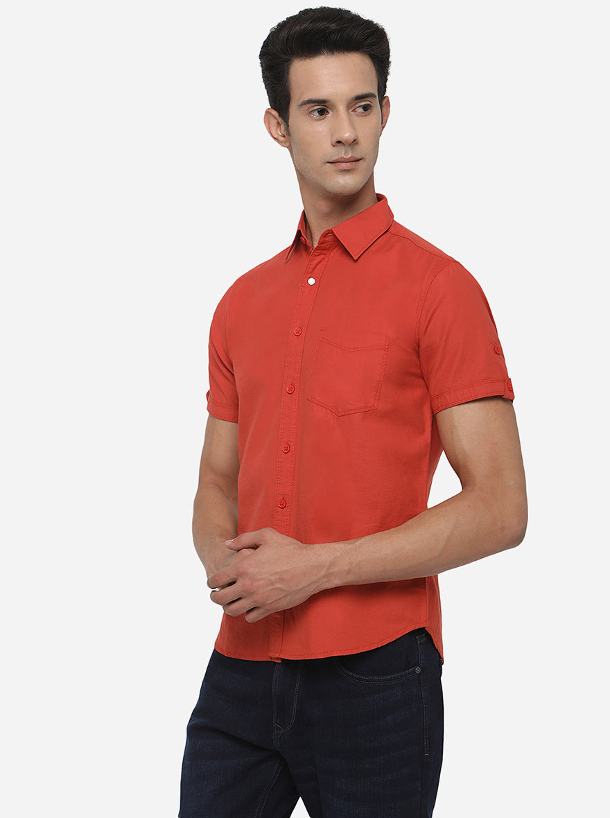 Rust Solid Slim Fit Semi Casual Shirt | Greenfibre