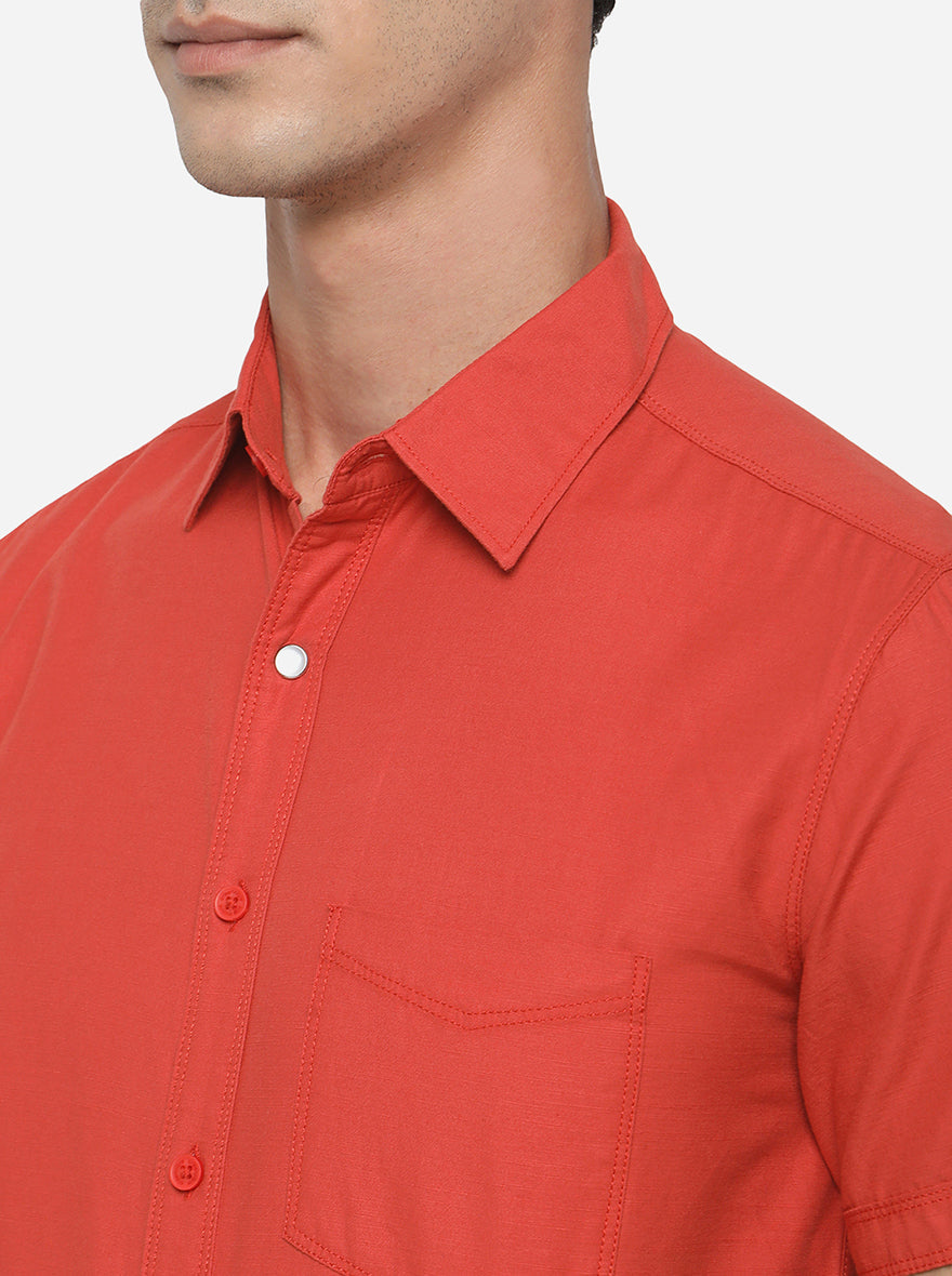 Rust Solid Slim Fit Semi Casual Shirt | Greenfibre