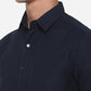 Navy Blue Solid Slim Fit Semi Casual Shirt | Greenfibre