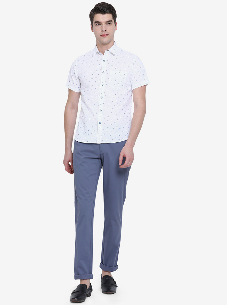 Bright White Printed Slim Fit Semi Casual Shirt | Greenfibre