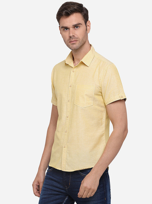 Mustard Yellow Solid Slim Fit Casual Shirt | Greenfibre