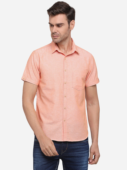 Light Pink Solid Slim Fit Casual Shirt | Greenfibre