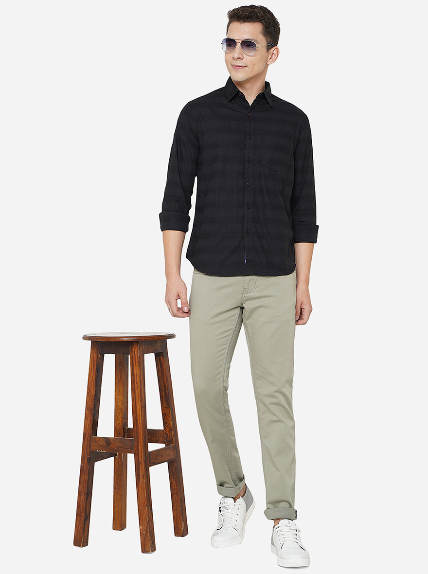 Black Striped Slim Fit Semi Casual Shirt | Greenfibre