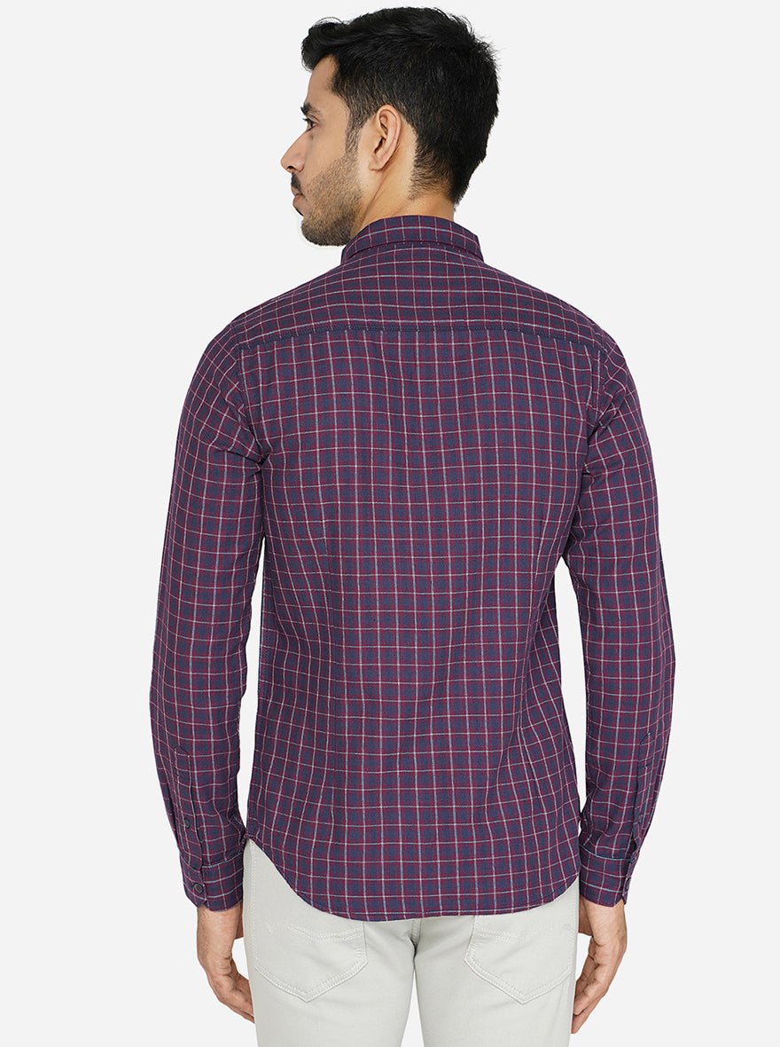 Purple Checked Slim Fit Semi Casual Shirt | Greenfibre