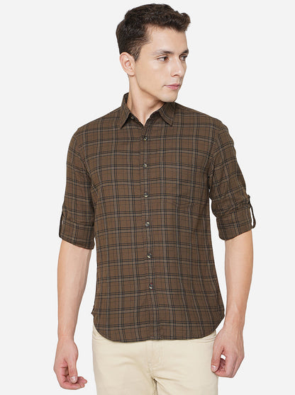 Brown Checked Slim Fit Semi Casual Shirt | Greenfibre