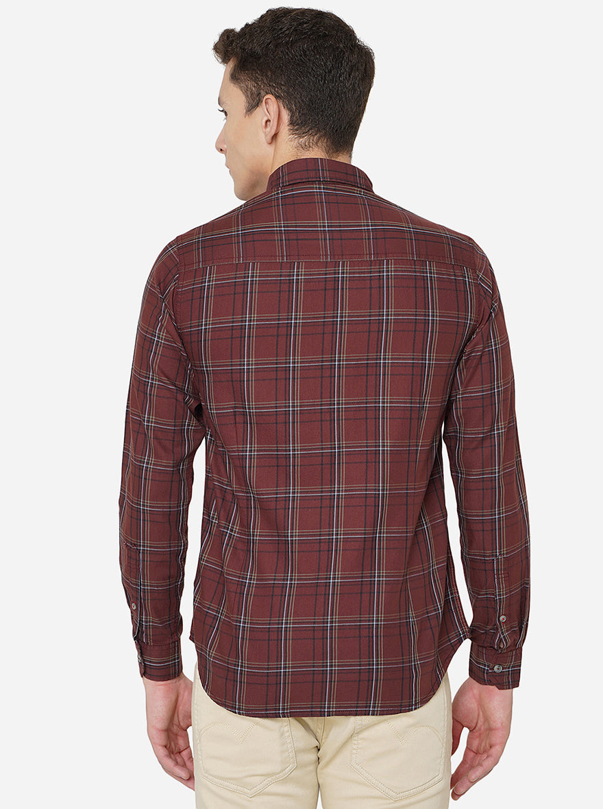 Maroon Checked Slim Fit Semi Casual Shirt | Greenfibre