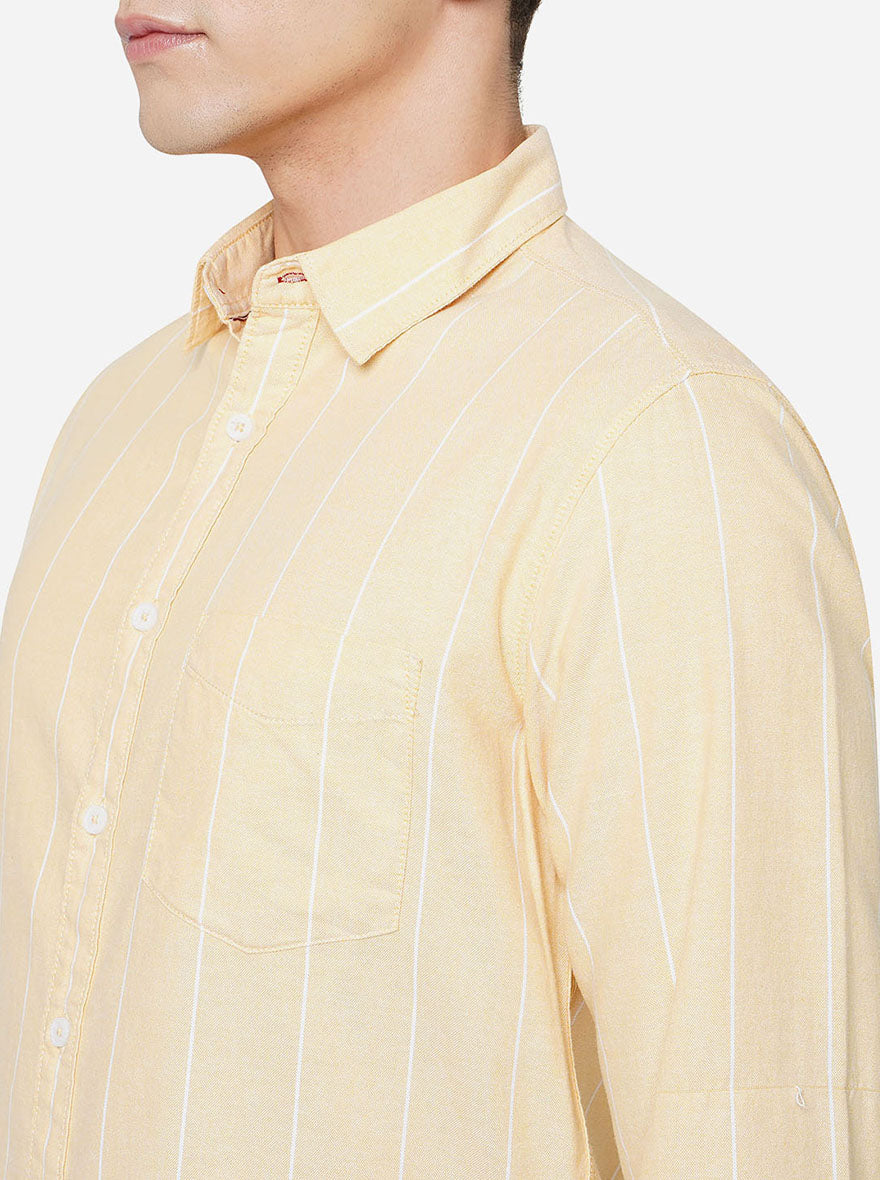 Yellow Striped Slim Fit Semi Casual Shirt | Greenfibre