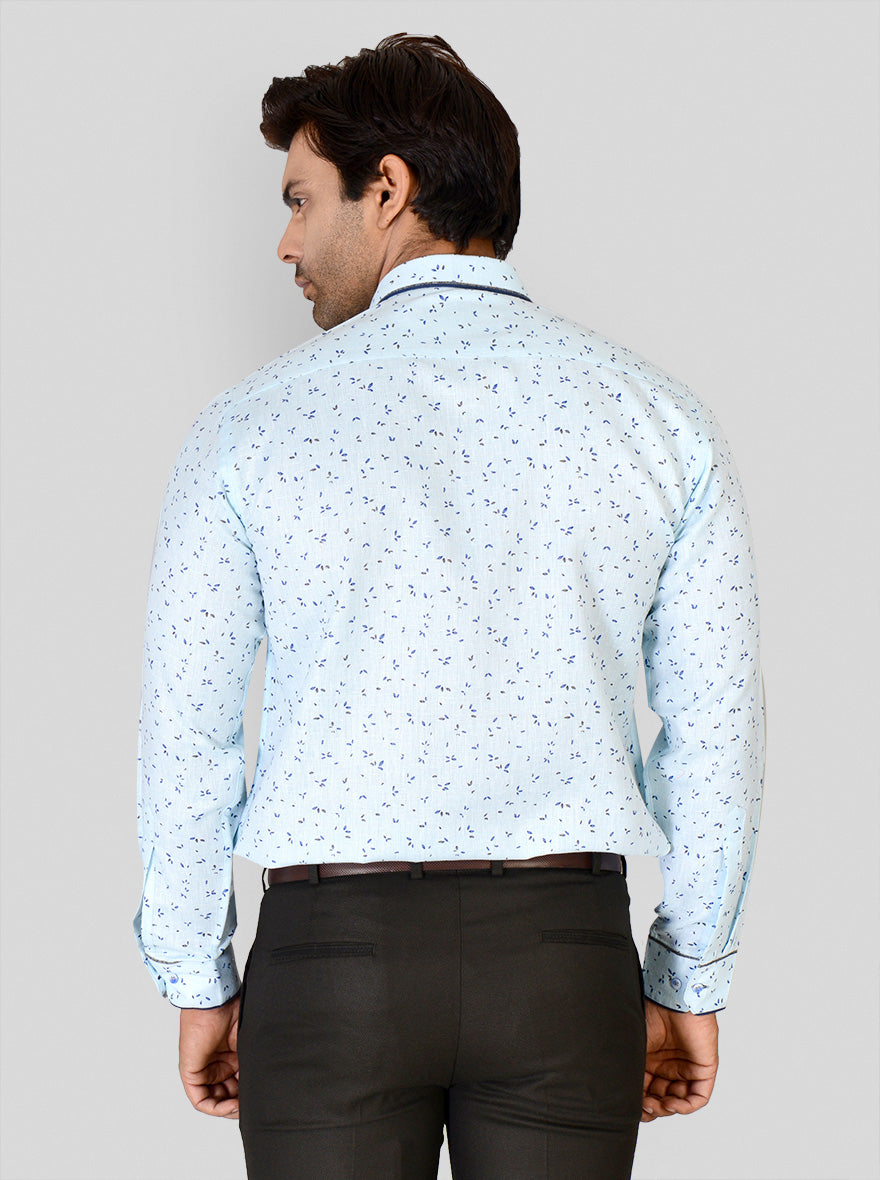 Sky Blue Printed Slim Fit Party Wear Shirt | Greenfibre