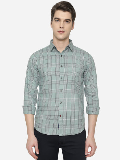 Iceburg Green Checked Slim Fit Semi Casual Shirt | Greenfibre