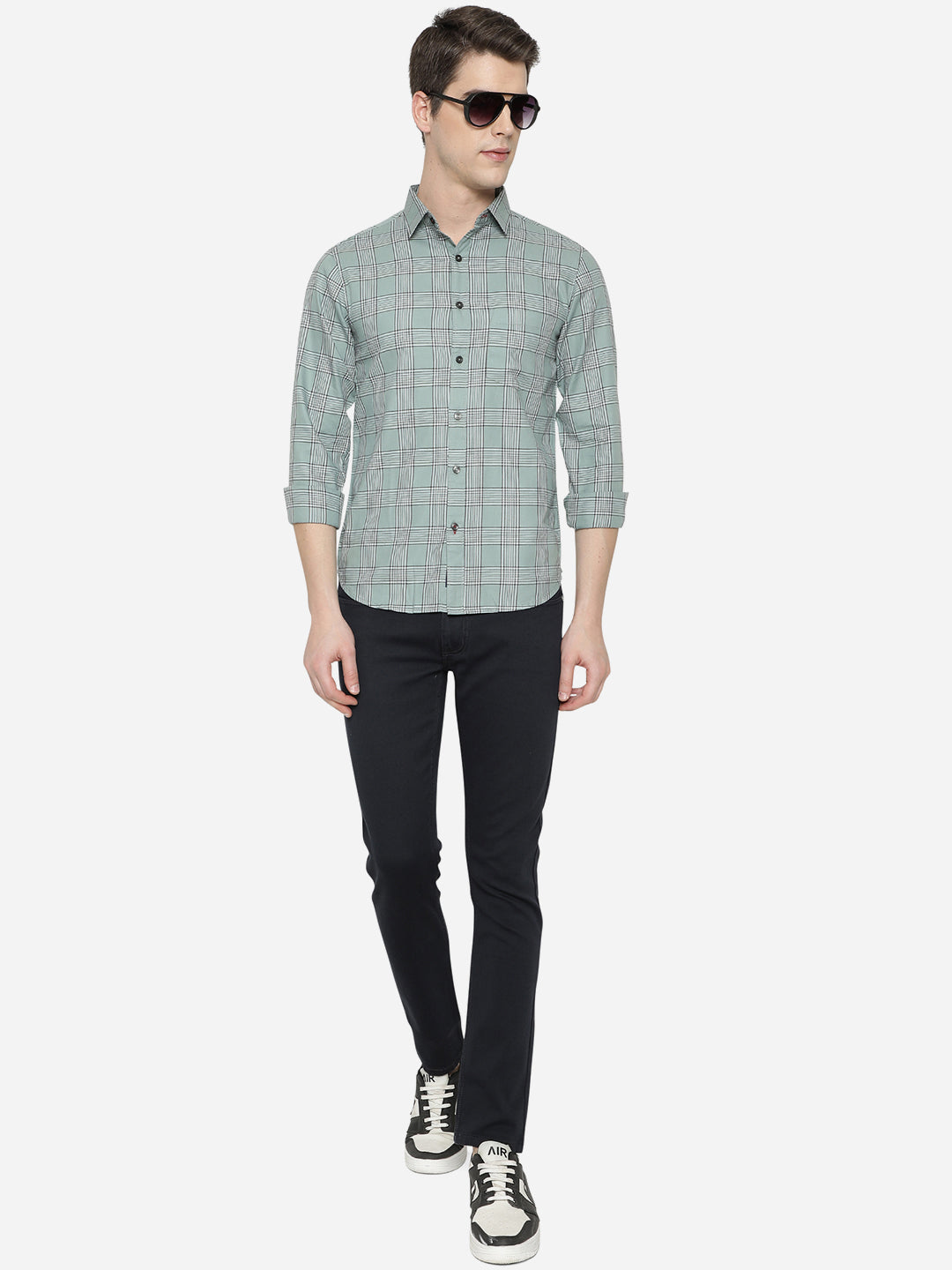 Iceburg Green Checked Slim Fit Semi Casual Shirt | Greenfibre