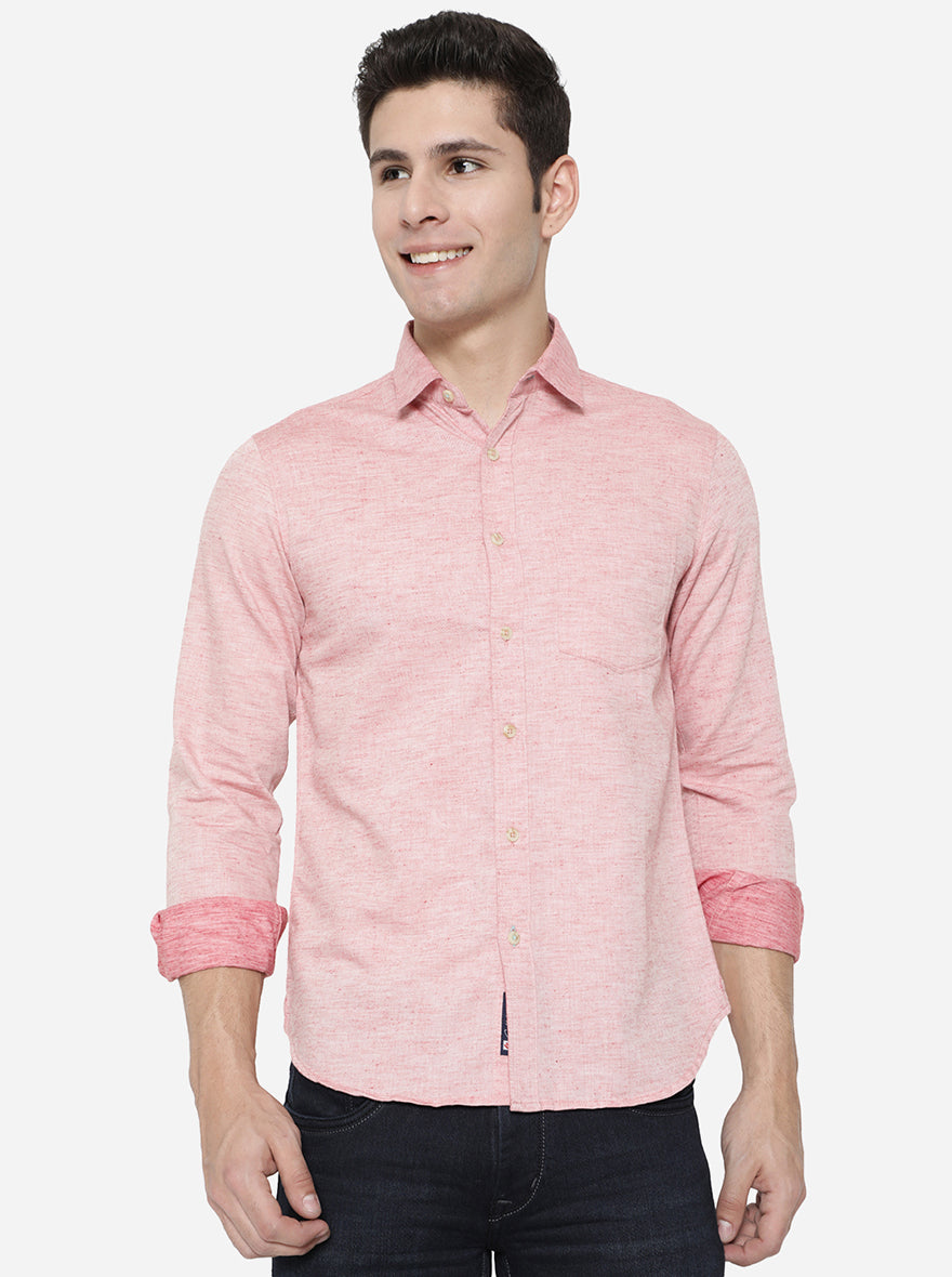 Light Pink Solid Slim Fit Semi Casual Shirt | Greenfibre