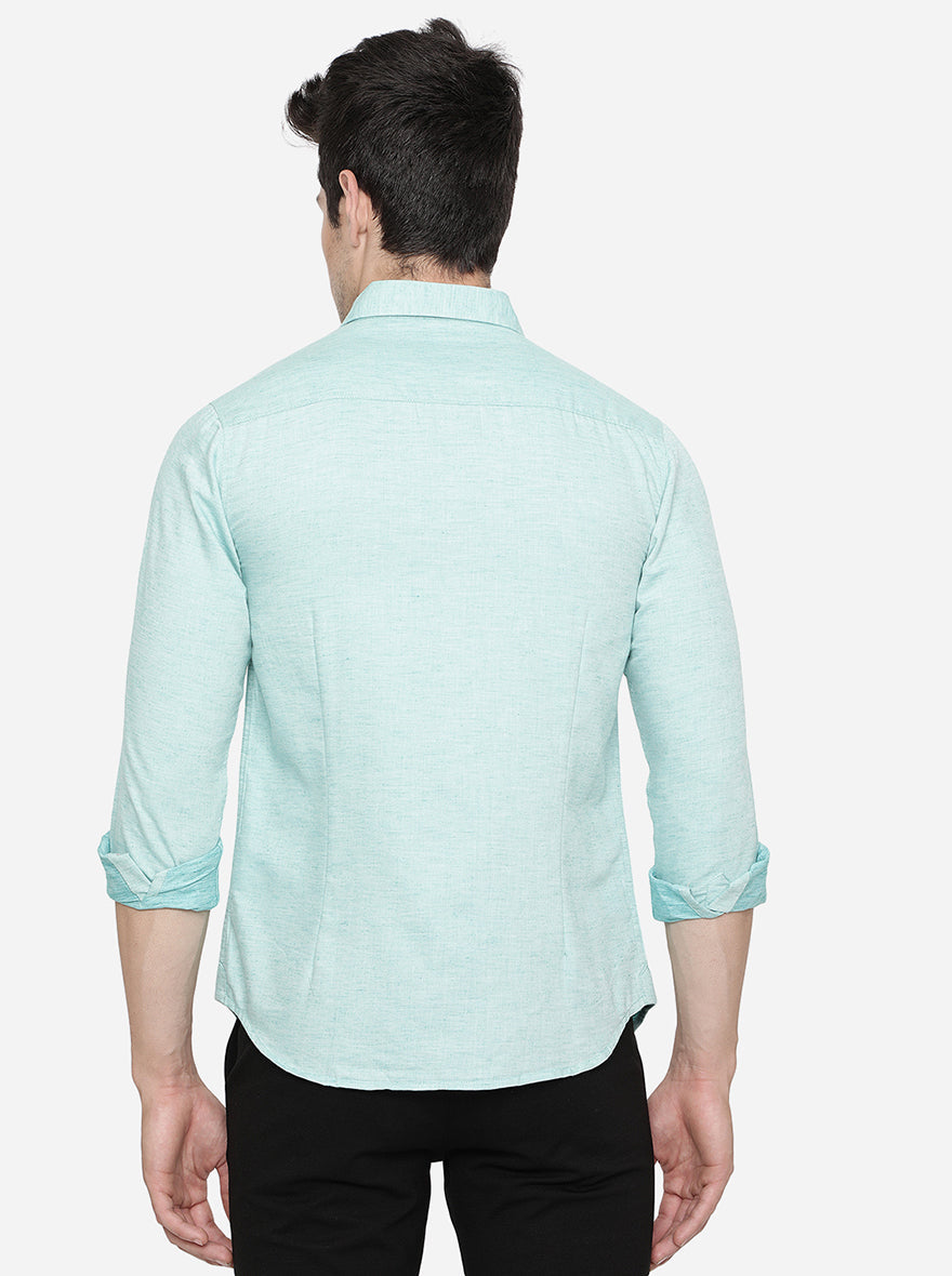 Sea Green Solid Slim Fit Semi Casual Shirt | Greenfibre