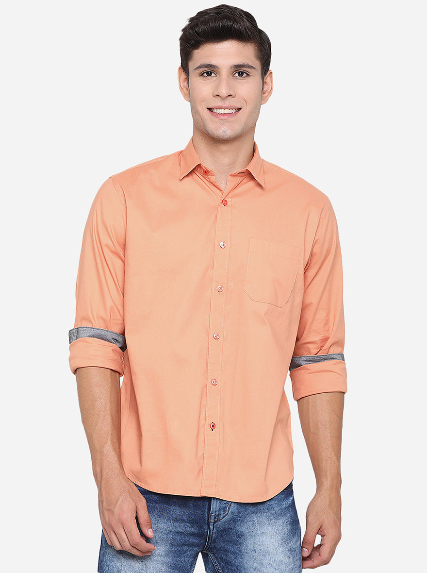 Dark Orange Solid Slim Fit Casual Shirt | Greenfibre