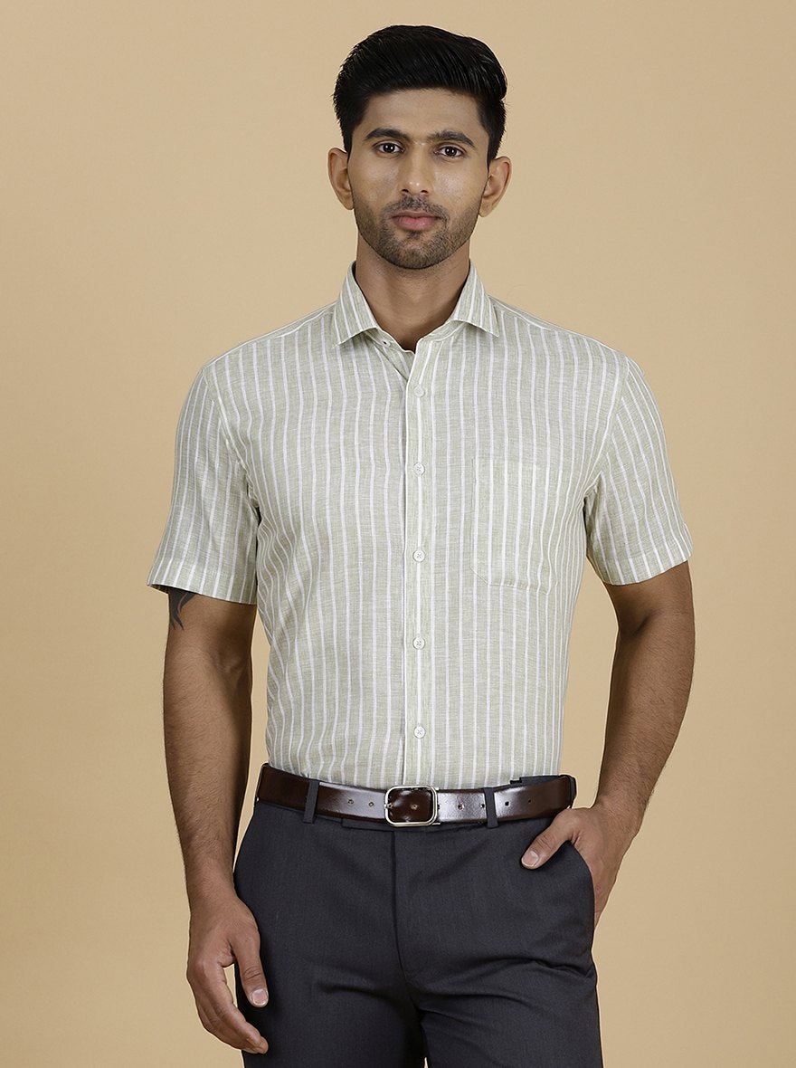 Green Striped Slim Fit Formal Shirt | Greenfibre