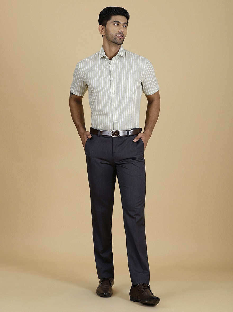 Green Striped Slim Fit Formal Shirt | Greenfibre