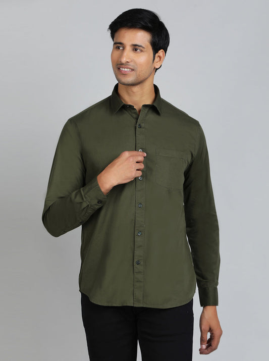 Olive Green Solid Smart Fit Semi Casual Shirt | Greenfibre