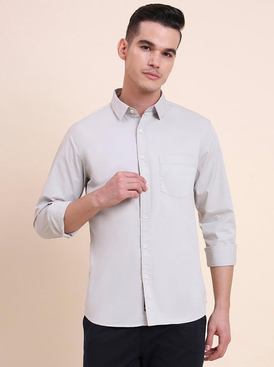 Light Grey Solid Slim Fit Casual Shirt | Greenfibre