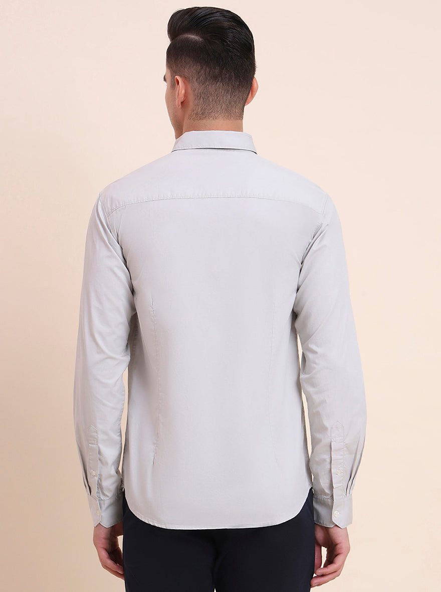 Light Grey Solid Slim Fit Casual Shirt | Greenfibre