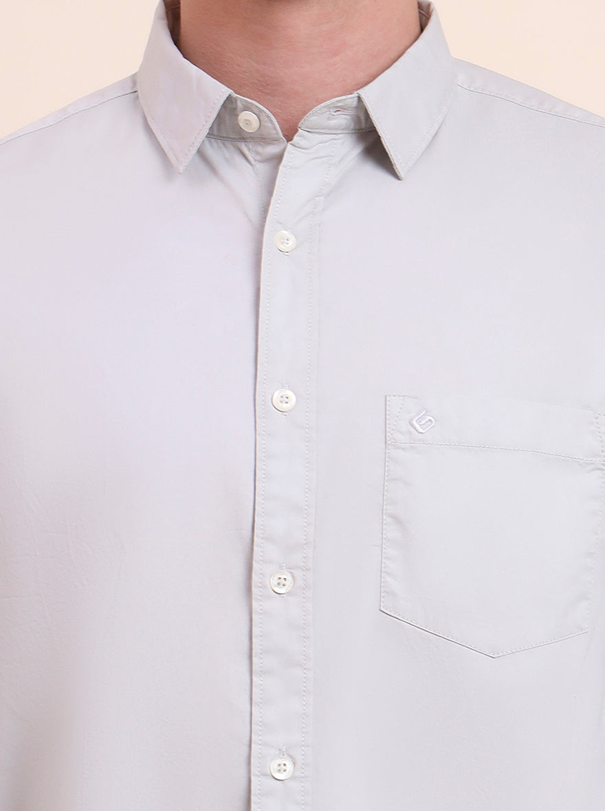 Light Grey Solid Slim Fit Casual Shirt | Greenfibre