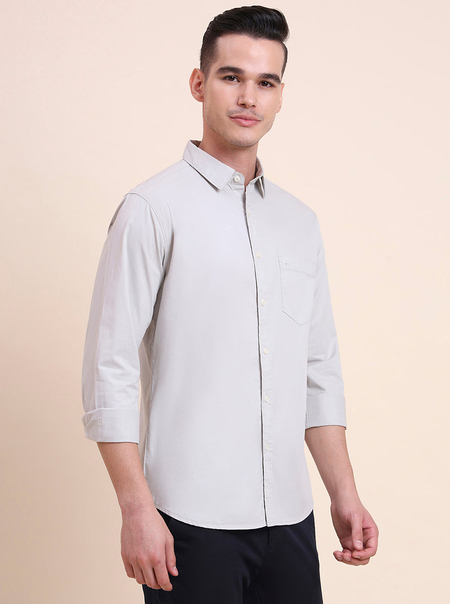 Light Grey Solid Slim Fit Casual Shirt | Greenfibre