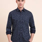 Navy Blue Printed Smart Fit Semi Casual Shirt | Greenfibre